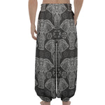 Black And White Boho Elephant Print Lantern Pants