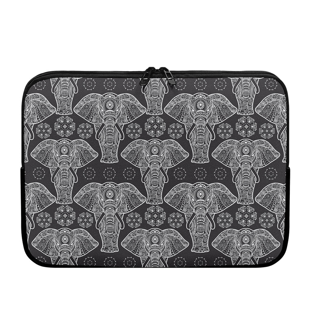 Black And White Boho Elephant Print Laptop Sleeve