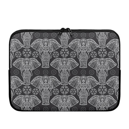 Black And White Boho Elephant Print Laptop Sleeve