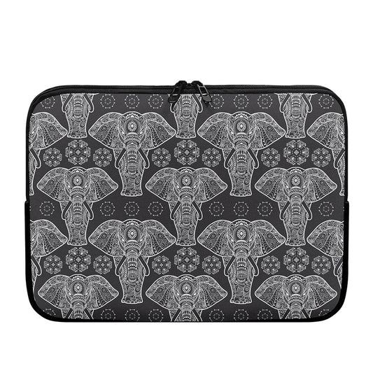 Black And White Boho Elephant Print Laptop Sleeve