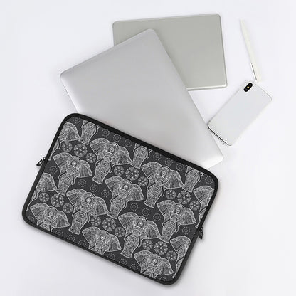 Black And White Boho Elephant Print Laptop Sleeve