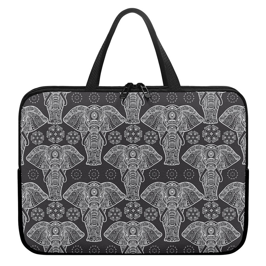 Black And White Boho Elephant Print Laptop Sleeve With Handle