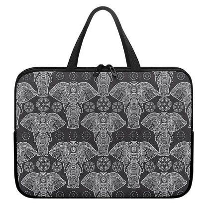 Black And White Boho Elephant Print Laptop Sleeve With Handle