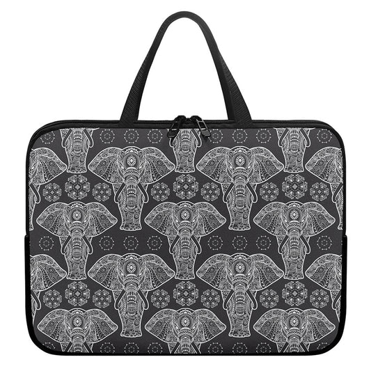 Black And White Boho Elephant Print Laptop Sleeve With Handle