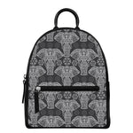 Black And White Boho Elephant Print Leather Backpack