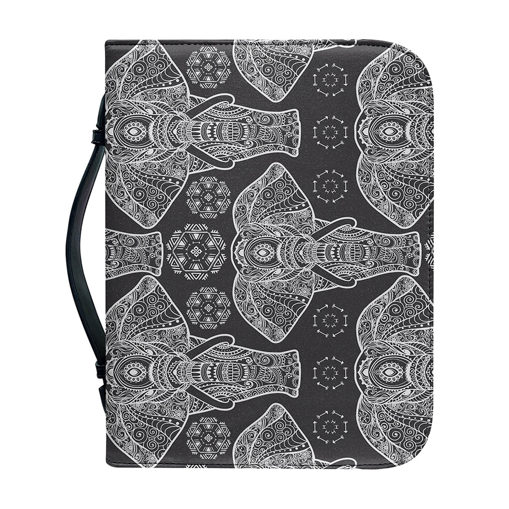 Black And White Boho Elephant Print Leather Bible Cover