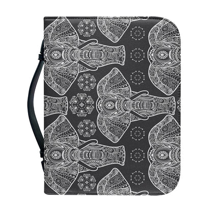 Black And White Boho Elephant Print Leather Bible Cover