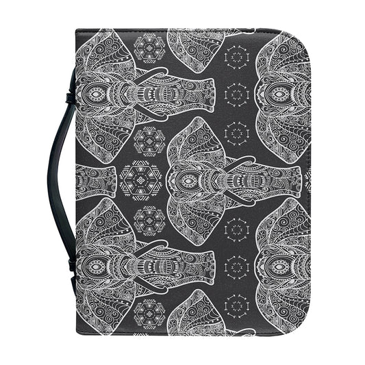 Black And White Boho Elephant Print Leather Bible Cover