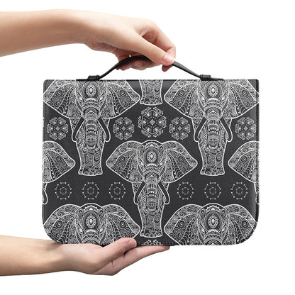 Black And White Boho Elephant Print Leather Bible Cover