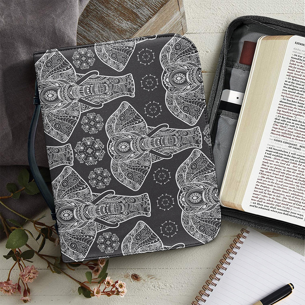 Black And White Boho Elephant Print Leather Bible Cover