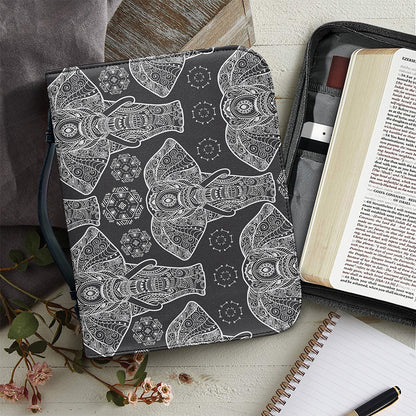 Black And White Boho Elephant Print Leather Bible Cover