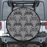 Black And White Boho Elephant Print Leather Spare Tire Cover