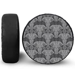 Black And White Boho Elephant Print Leather Spare Tire Cover
