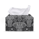 Black And White Boho Elephant Print Leather Tissue Box Cover
