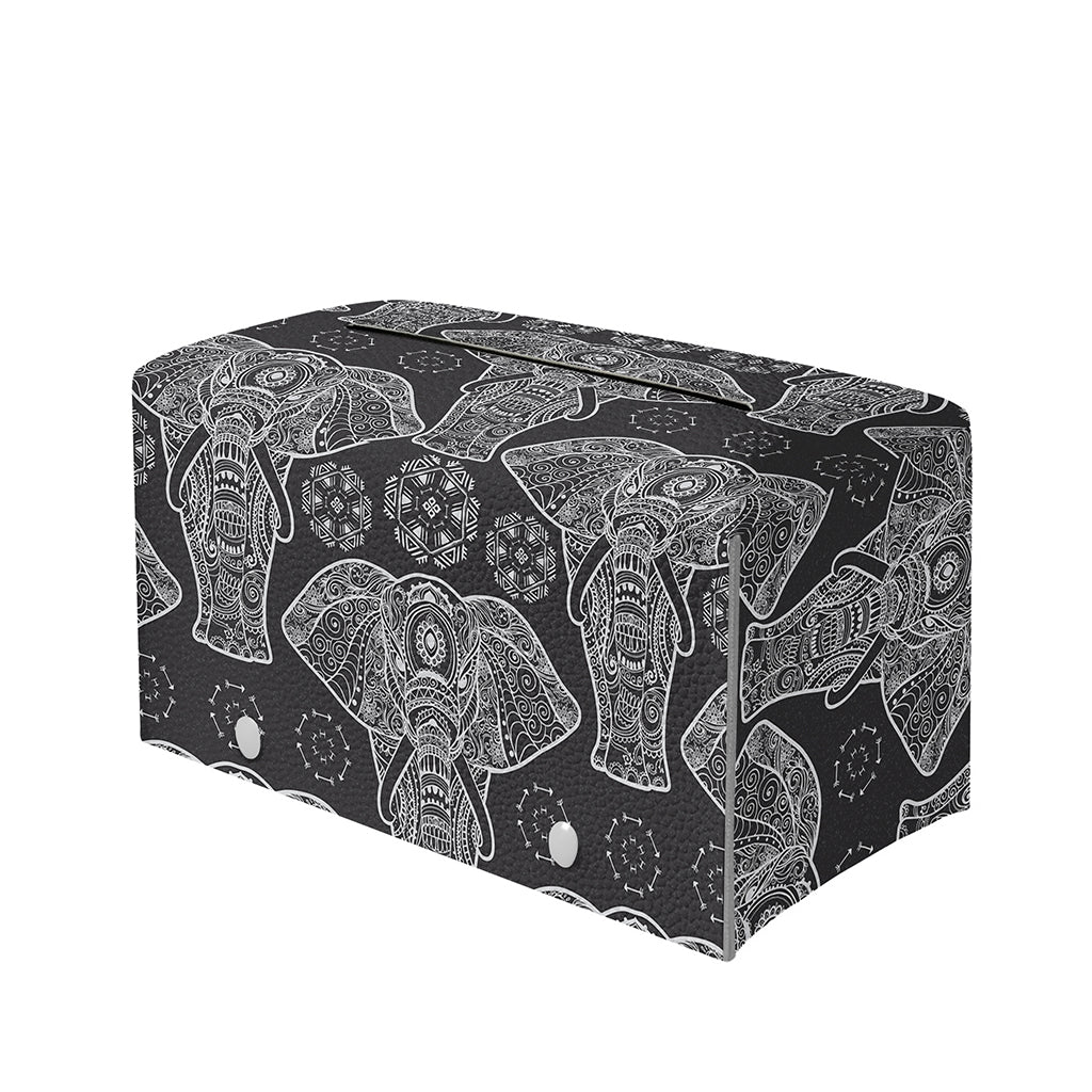 Black And White Boho Elephant Print Leather Tissue Box Cover