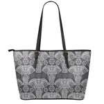 Black And White Boho Elephant Print Leather Tote Bag