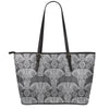 Black And White Boho Elephant Print Leather Tote Bag