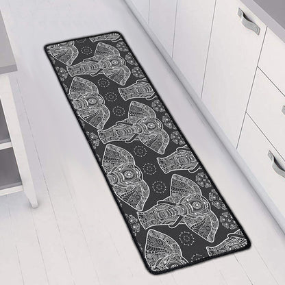 Black And White Boho Elephant Print Long Kitchen Mat