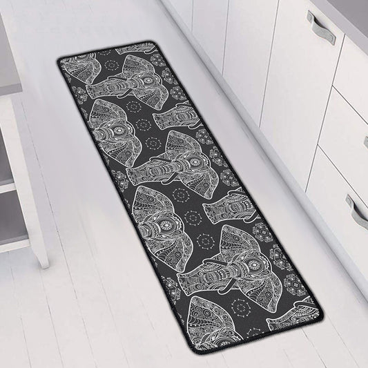 Black And White Boho Elephant Print Long Kitchen Mat