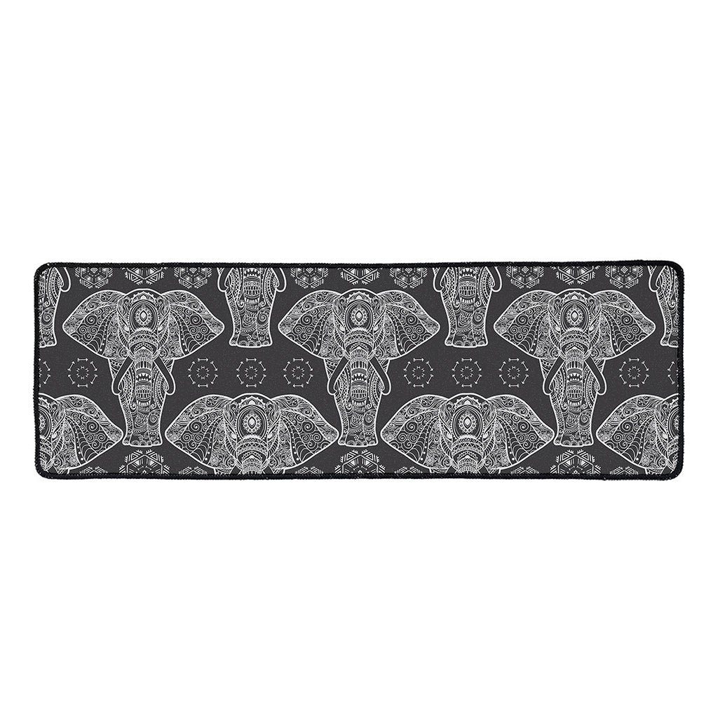Black And White Boho Elephant Print Long Kitchen Mat