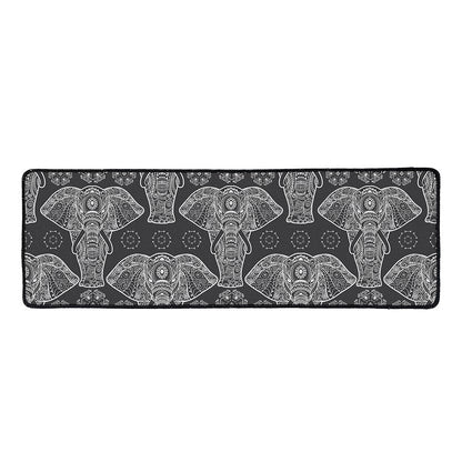 Black And White Boho Elephant Print Long Kitchen Mat