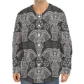 Black And White Boho Elephant Print Long Sleeve Baseball Jersey