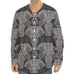 Black And White Boho Elephant Print Long Sleeve Baseball Jersey