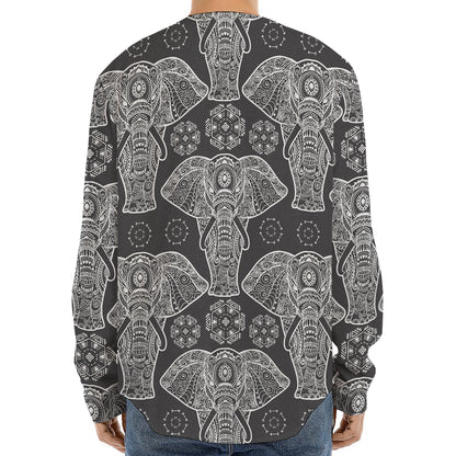 Black And White Boho Elephant Print Long Sleeve Baseball Jersey