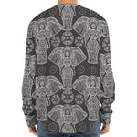 Black And White Boho Elephant Print Long Sleeve Baseball Jersey