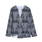 Black And White Boho Elephant Print Long Sleeve Short Coat