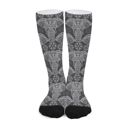 Black And White Boho Elephant Print Long Socks