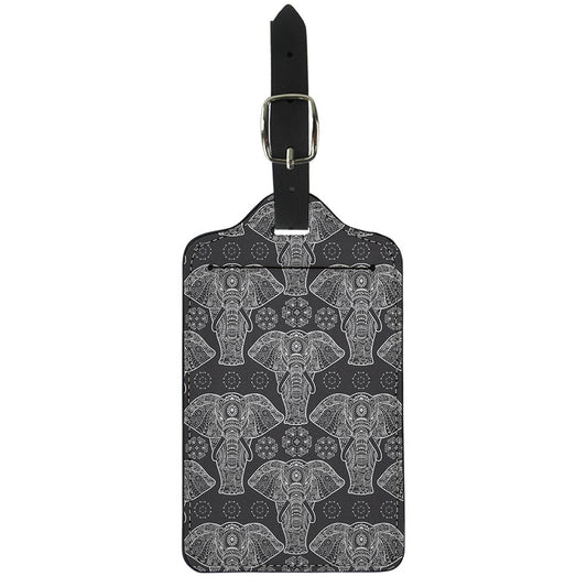 Black And White Boho Elephant Print Luggage Tag