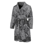 Black And White Boho Elephant Print Men's Bathrobe