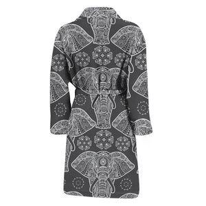 Black And White Boho Elephant Print Men's Bathrobe