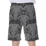 Black And White Boho Elephant Print Men's Beach Shorts