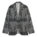 Black And White Boho Elephant Print Men's Blazer