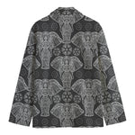 Black And White Boho Elephant Print Men's Blazer