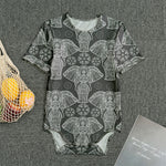 Black And White Boho Elephant Print Men's Bodysuit