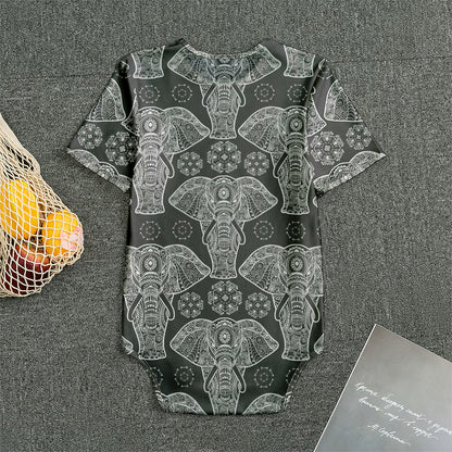Black And White Boho Elephant Print Men's Bodysuit