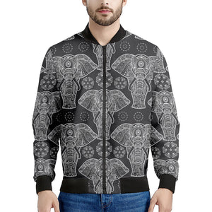 Black And White Boho Elephant Print Men's Bomber Jacket