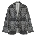Black And White Boho Elephant Print Men's Cotton Blazer