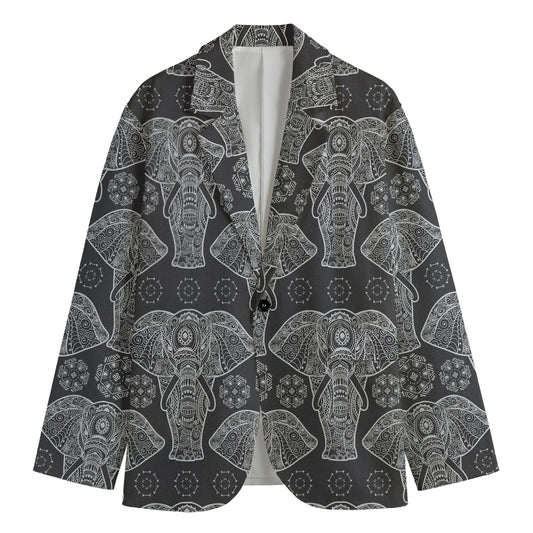 Black And White Boho Elephant Print Men's Cotton Blazer