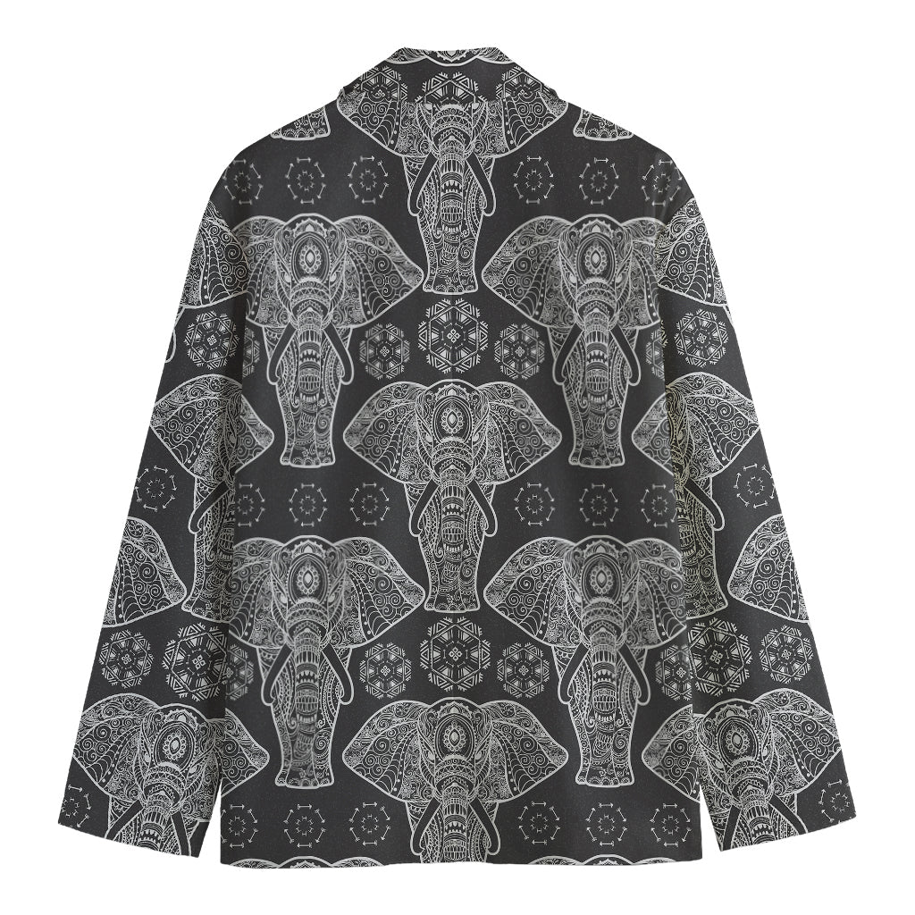 Black And White Boho Elephant Print Men's Cotton Blazer