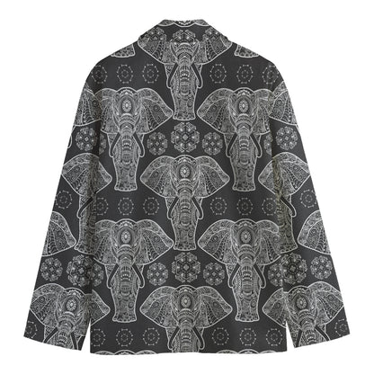 Black And White Boho Elephant Print Men's Cotton Blazer