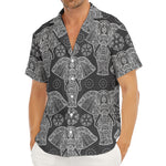 Black And White Boho Elephant Print Men's Deep V-Neck Shirt