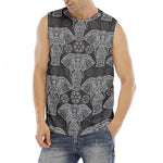 Black And White Boho Elephant Print Men's Fitness Tank Top