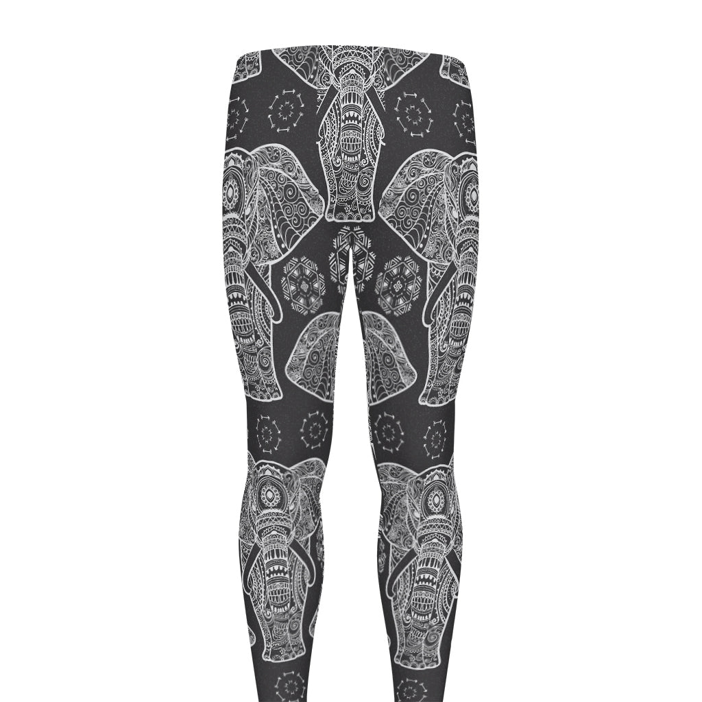 Black And White Boho Elephant Print Men's leggings