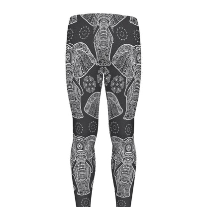 Black And White Boho Elephant Print Men's leggings