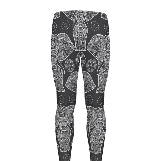 Black And White Boho Elephant Print Men's leggings
