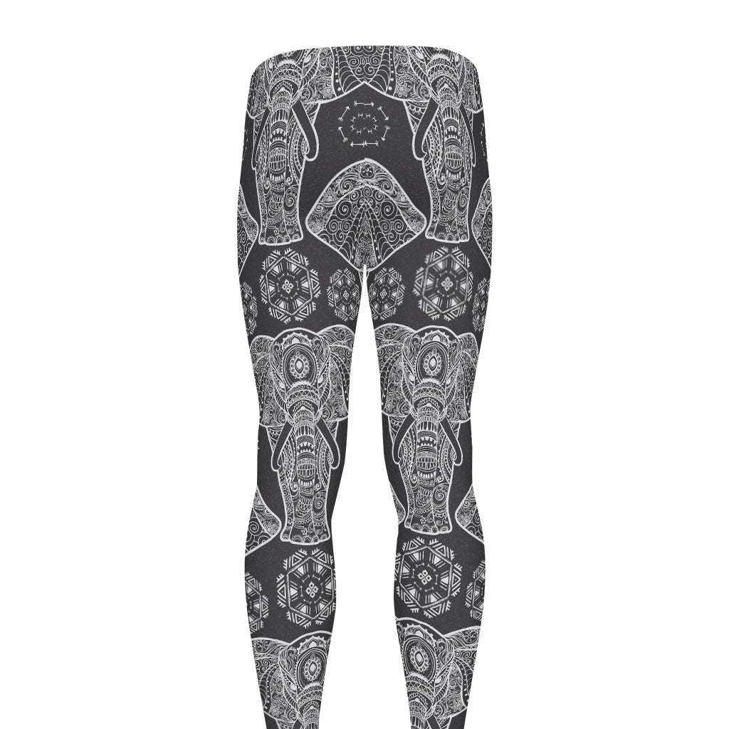 Black And White Boho Elephant Print Men's leggings